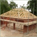 Triple garage truss roof, with hipped end detail.  Ashtead, Surrey